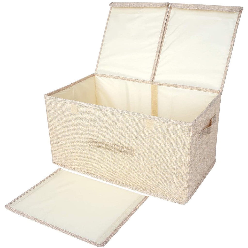 Hewann Large Storage Bin Collapsible Linen Fabric Storage Box - Large Organizer for Clothing, Toys, and Household Items, Versatile and Stylish Grey Bins for Home and Gifts - 50x30x25cm