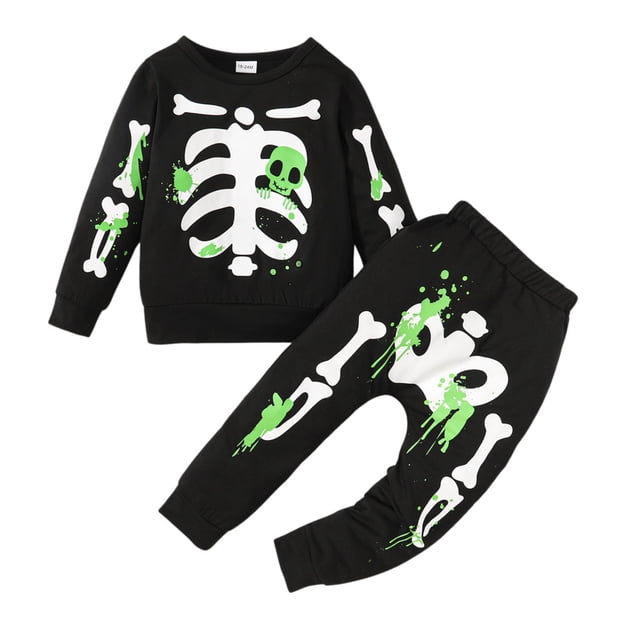 Tenue Décontractée pour Garçons Imprimé Halloween Mode Personnalité Manches Longues Ensemble Noir 100/2 Y-3 Y