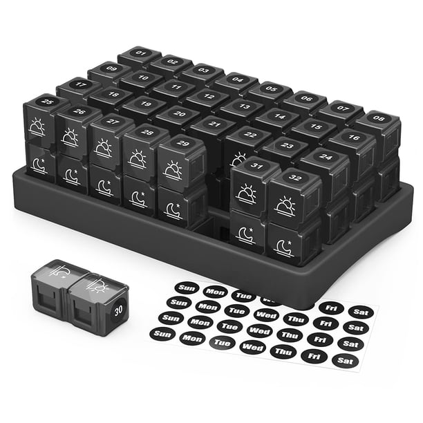 Toystoory Pastillero de 31 días con tapas, productos, organizador mensual, caja contenedora, viaje, vacaciones, hogar, exterior, sellado, ligero Almacenamiento y organización del hogar