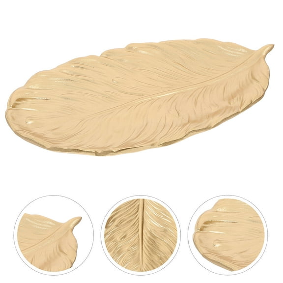 CATIEBYE Leaf Shaped Wooden Serving Plate, Golden Finish, Decorative Tray for Kitchen and Dining, 1 Piece