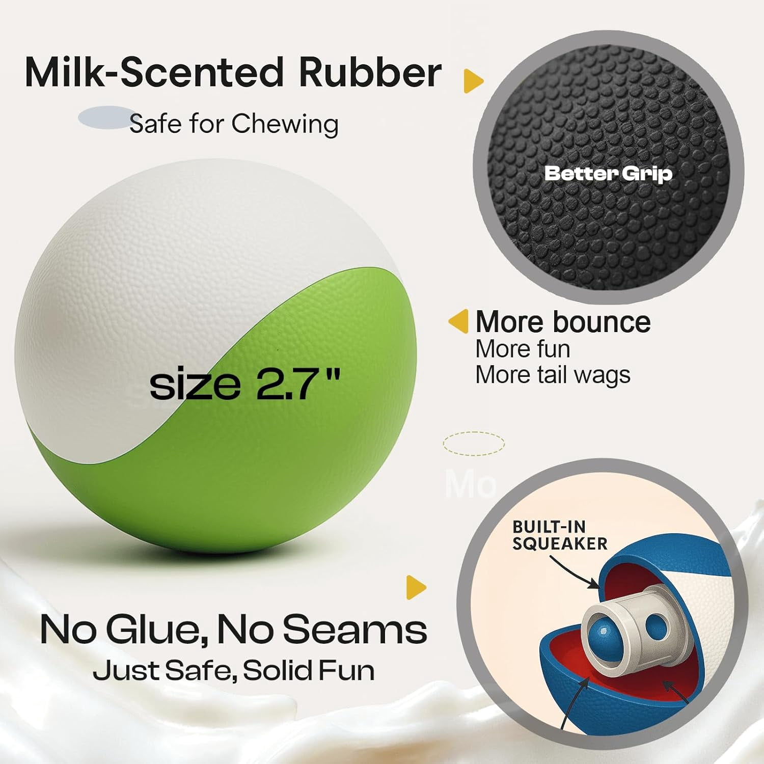 Squeaky Dog Toy – Durable Rubber Dog Ball for Medium & Large Dogs, Tough Interactive Fetch Toy for Chewers, Outdoor Training & Play Ball, Floating Water Play Gift.Green White