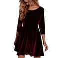 thumbnail image 1 of cfhntfmh Robes d'Automne pour Femmes en Velours Confortables à Col Rond Robe T-Shirts Ample Décontractée à Manches 3/4 Robe Courte Unie, 1 of 6