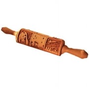 Nativity Rolling Pin Christmas Pattern Embossed Wooden 3D Springerle Pin Engraved Embossing with 9 Different for Baking