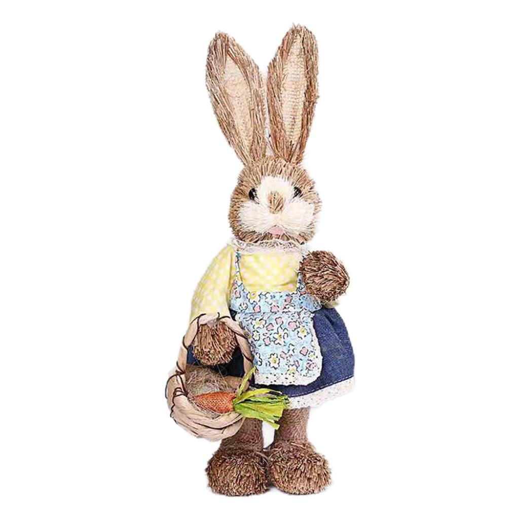 16cm TALL GIRL EASTER BUNNY RABBIT LAYING STRAW DECORATION HOME DECOR 