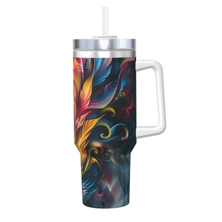 

Uemuo Vibrant Rooster Painting Print 40oz Ice Bully With Handle And Straw Stainless Steel Vacuum Insulated Cup And 2 In 1 Straw Lid Insulated Travel Tumbler