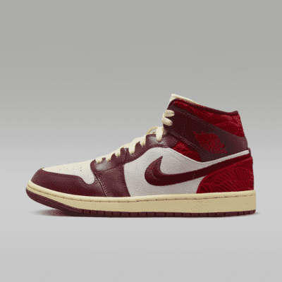 Air Jordan 1 Mid SE Women's Shoes Color: Team Red/Sail/Muslin/University Red Size: W 5 / M 3.5
