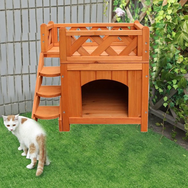 Zimtown 2Story Outdoor/Indoor 20" Cat House/Condo/Shelter For Feral Cat, Wooden Cat House with