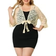 thumbnail image 5 of MODA NOVA Juniors Plus Size Bolero Tie Front Hollow Out Lace Crop Shrug Beige 2X, 5 of 6