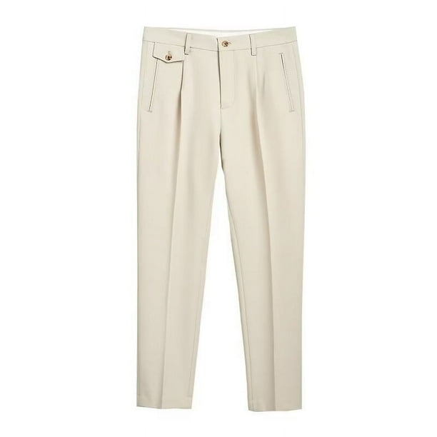 Pantalones largos para hombre, estilo moderno, estilo tubo recto, de color liso, de poliéster.