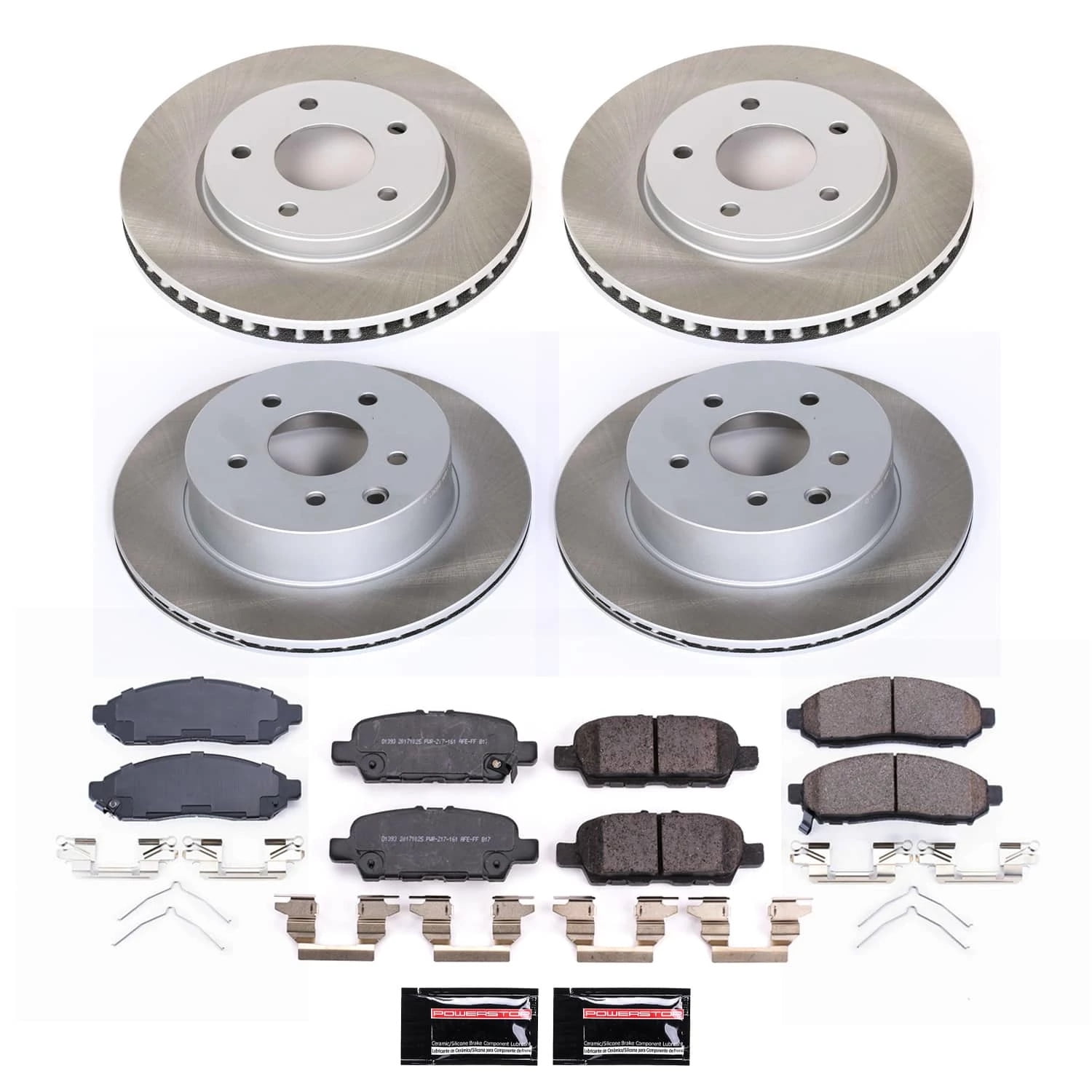 PowerStop Front and Rear Semi-Coated Rotor and Low-Dust Ceramic Brake Pad Kit SC8272