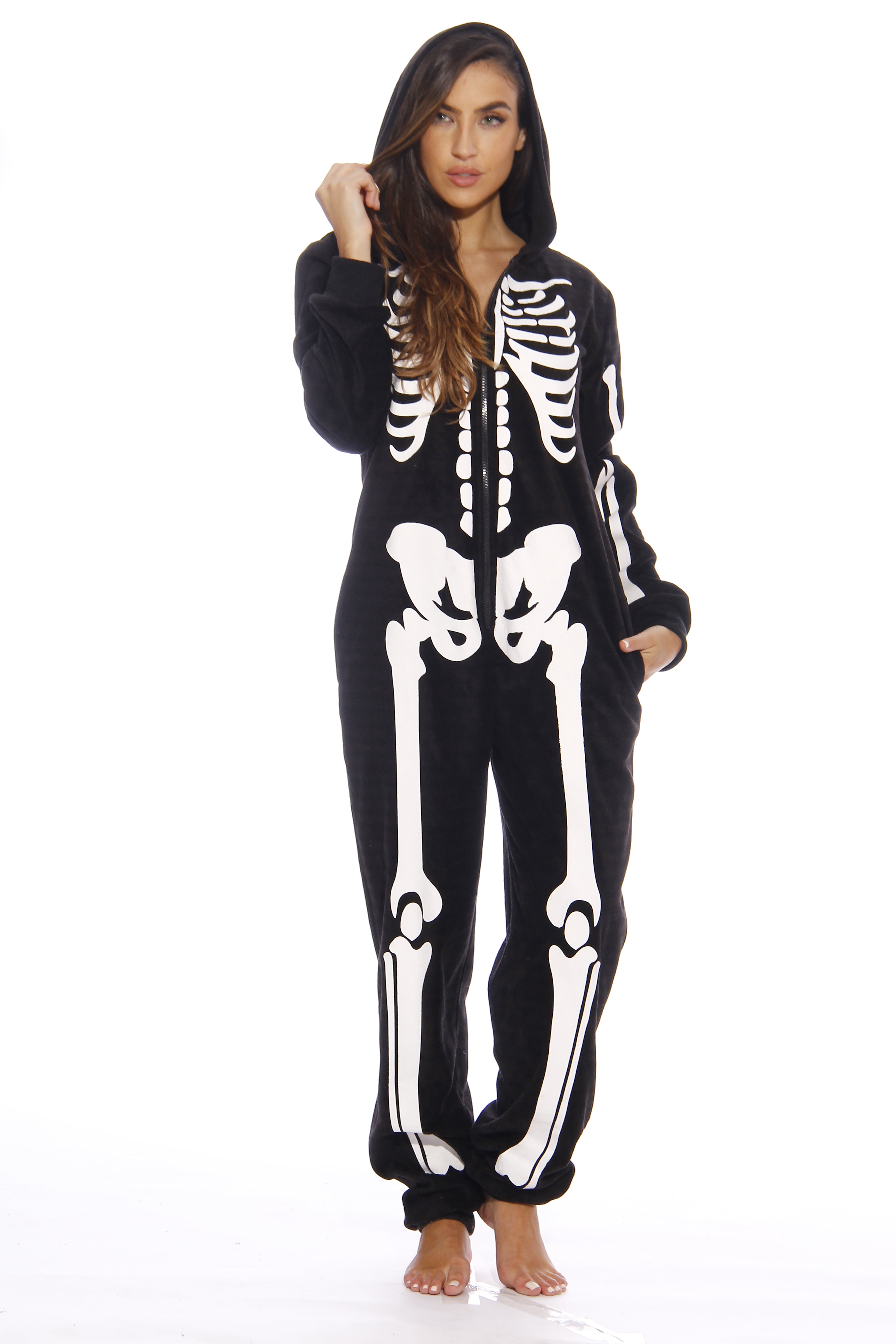 Unisex jumpsuit Plush Pajamas Onesie Adult Women's Skeleton Halloween Costume Cozy One Piece Cosplay Costumes for Women