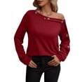 thumbnail image 1 of Jersey de mujer con hombros descubiertos, manga larga, color puro, sudadera, blusa para otoño invierno, rojo vino M, 1 of 5