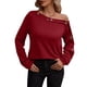 thumbnail image 1 of Jersey de mujer con hombros descubiertos, manga larga, Color puro, sudadera, blusa para otoño invierno, rojo vino L, 1 of 5