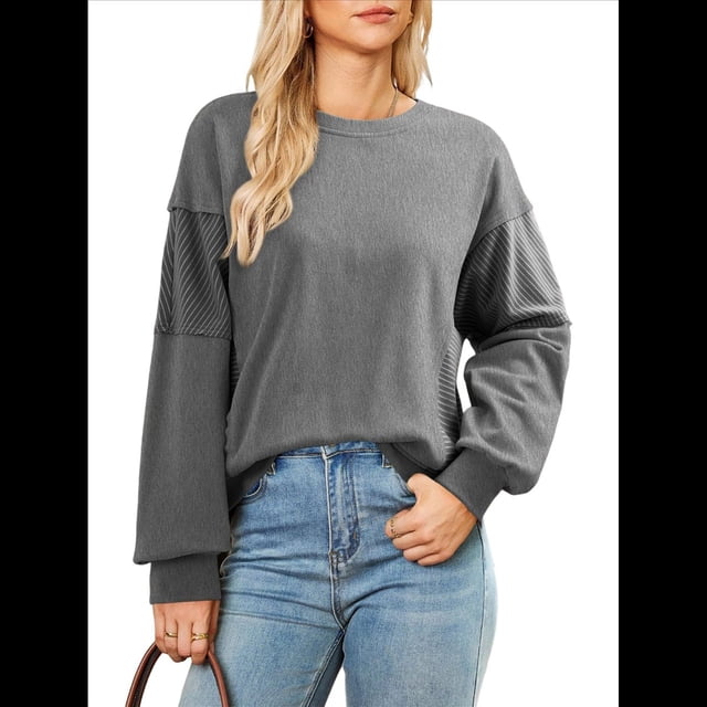 Sudadera Informal de Gran Tamaño para Mujer, Cuello Redondo, Bloques de Color, Holgada, Tipo Jersey. Gris XXL