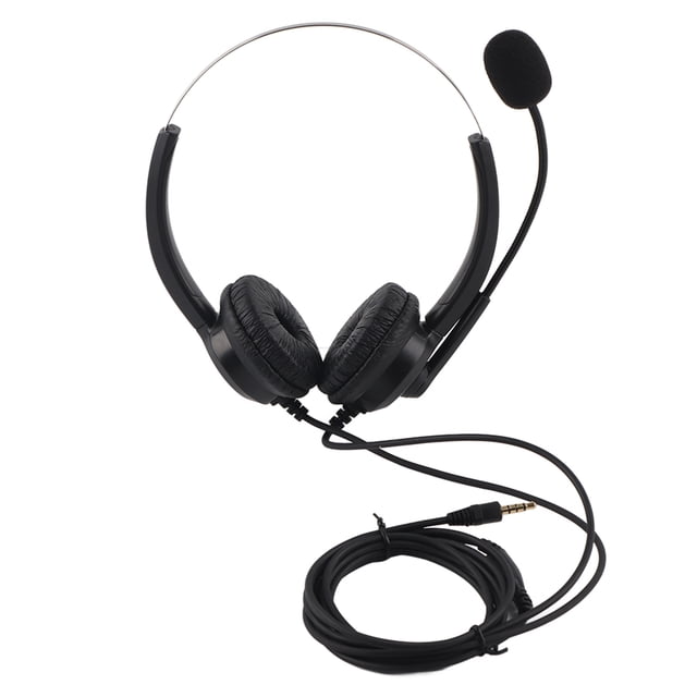 Auriculares para centro de llamadas con sonido sin pérdida y orejeras giratorias de 330°, conector recto de 3,5 mm.
