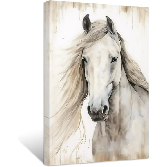 ZHONGYUTONG Horse Canvas Wall Art White Horse Picture Prints Vintage Western Animal Portrait Paintings for Rustic Farmhouse Office Decor Framed (16.00" x 24.00")