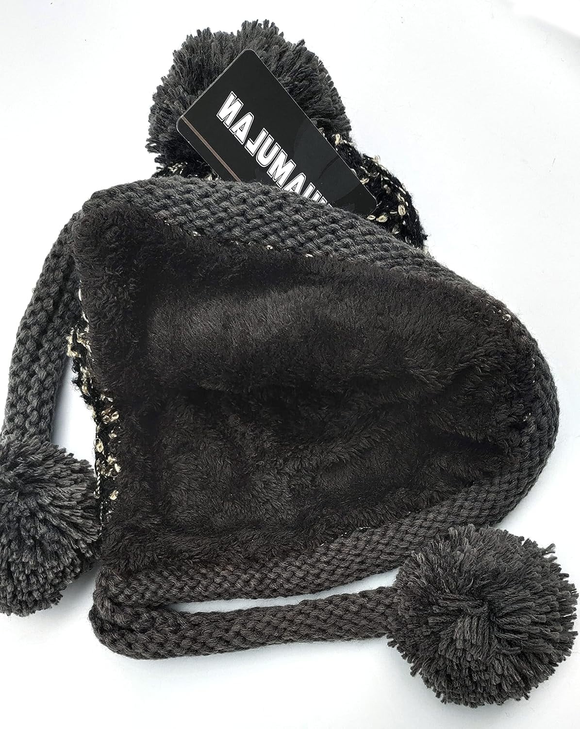 YooGuoGuo Women Winter Beanie Hat Earflap Peruvian Warm Slouchy Fleece Lined 3 Pom Poms Knit Sherpa Fluffy Soft Ski Hats