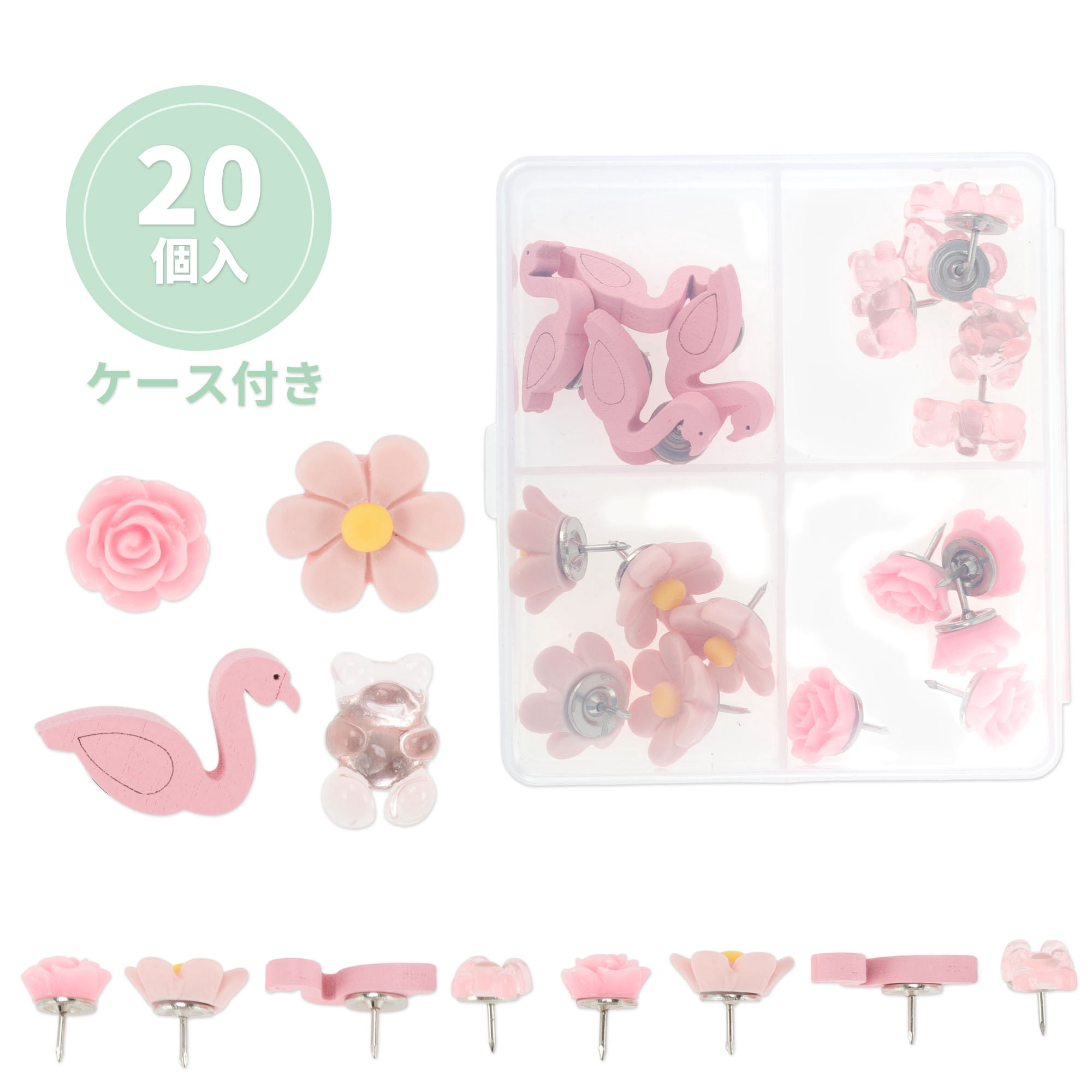 Unique Bargains 20 Pcs Push Pins Mixed Style Thumb Tack for Office and Bulletin Board Pink