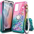 thumbnail image 6 of Compatible with Motorola Moto G Power 5G 2024 Case with Tempered Glass Screen Protector, Ring Holder/Wrist Strap, Nagebee Glitter Liquid Floating Waterfall Cute Phone Cover (Pink/Aqua), 6 of 6