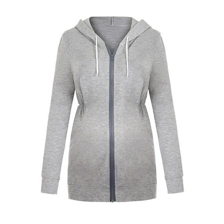 

Casual Up Sweatshirt With Pockets Womens Hoodie Maternity Pregnancy Sleeve Zip Long Maternity blouse