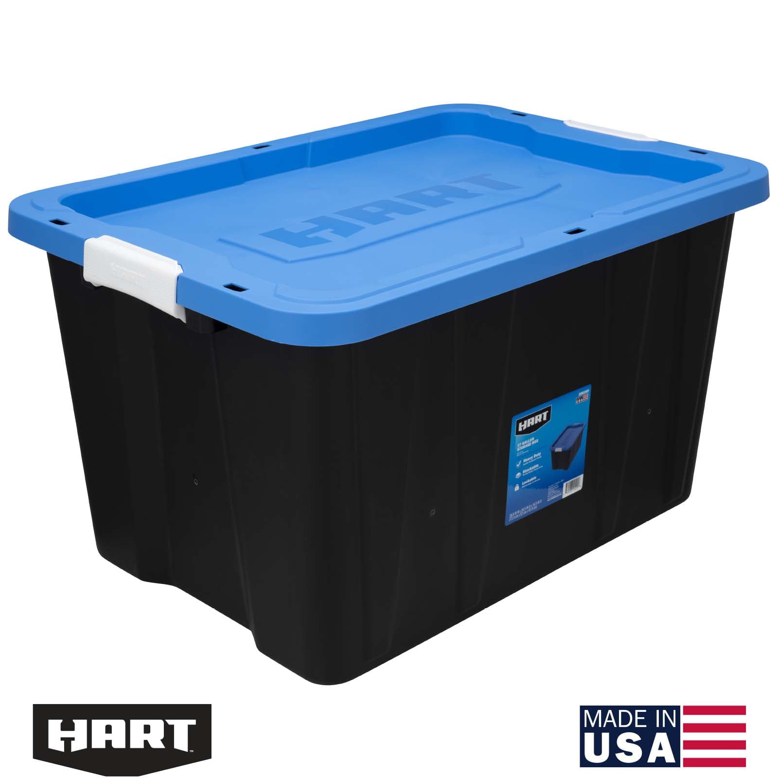 HART 27 Gallon Heavy Duty Latching Plastic Storage Bin Container, Black, Set of 4
