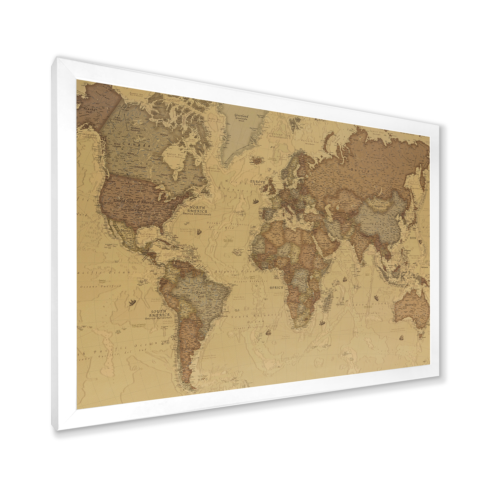 Designart 'Ancient World Map III' Vintage Framed Art Print