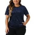 thumbnail image 1 of Agnes Orinda Camisetas de Talla Grande para Mujeres, Camiseta de Cuello Redondo de Manga Corta, Camiseta de Terciopelo 4X Azul Oscuro, 1 of 6