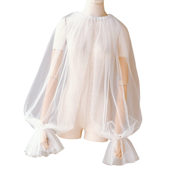 Airy Mesh Bridal Arm Cover Flared Sleeve Capelet For Bride Outdoor Indoor Ceremony Outfit