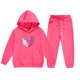 thumbnail image 5 of Conjunto de sudadera con capucha de manga larga para niños con estampado en forma de corazón y pantalones deportivos con lazo en las piernas, conjunto deportivo informal de dos piezas para niños, poli, 5 of 5