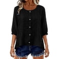 thumbnail image 5 of Wutalume Women's 3/4 Sleeve Button Down Top - Casual Cotton Blouse with Front Button Closure, 3/4 Sleeve Blouses for Women, Womens Summer Tops Lightweight,Black XL, 5 of 8