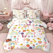 Homewish Colorful Boho Rainbow 7-Piece Bedding Comforter Set,Bohemain Snail Ladybug King Bedding Sets,Rustic Flower Floral Bed Sheets For Teens,Luxury Bedroom Decor Reversible