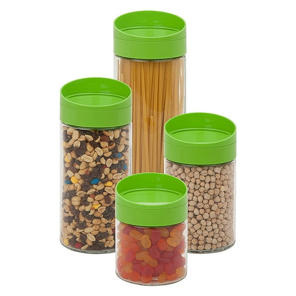 Your Choice Kitchen 4-Piece Twist Lid Storage Jar Set Clear with Green Lid