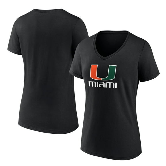 Women's Black Miami Hurricanes Lockup Team V-Neck T-Shirt