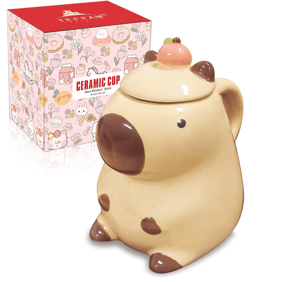 Capybara Gifts Cute Capybara Ceramic Coffee Mugs Kawaii Tea Cups with Lid Funny Mug Unique Birthday Christmas Gift for Women Her Daughter Friends Valentine's Gifts Cute Capibara Stuff Decor
