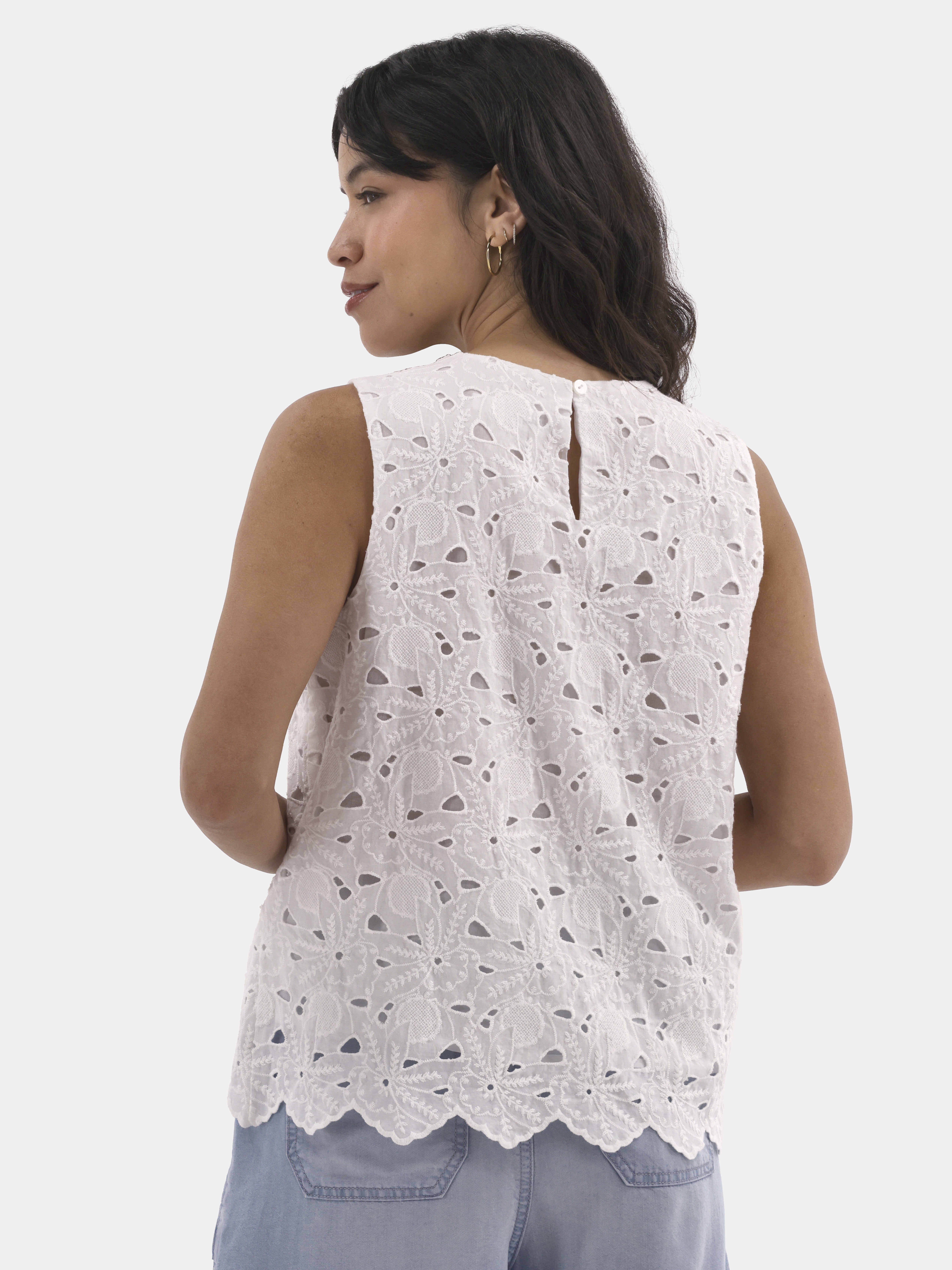 Time and Tru Women's Eyelet Embroidery Top, Sizes XS-XXXL