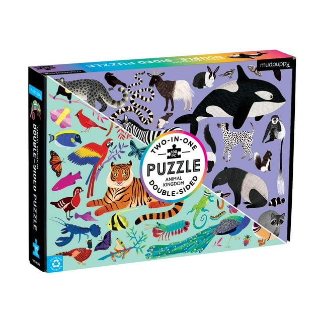 Puzle Mudpuppy Animal Kingdom de doble cara, 100 piezas
