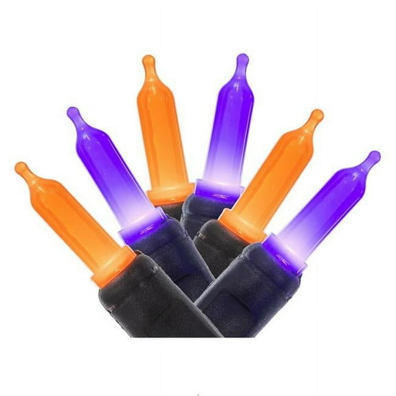 Vickerman X4K7556F 50 Light x 4 in. LED Orange & Purple with Black Wire T5 Light Set with Spacing - 16 ft.