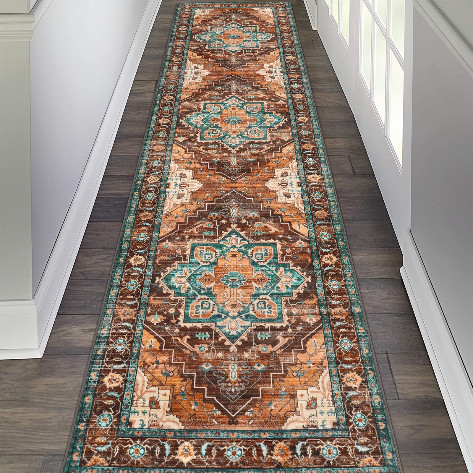 2 x 8 ft Washable Hallway Runner Rugs, Non-Slip Soft Kitchen Rug Runner Laundry Room Rug, Vintage Floor Runner for Kitchen Entryway Laundry Room
