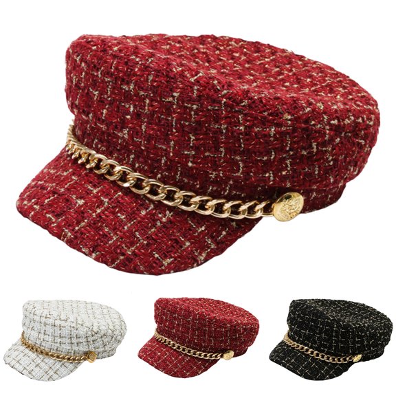 D-GROEE Women's Newsboy Hats Chain Ornament Fall Cotton Cabbie Beret Winter Autumn Girls Paperboy Cap