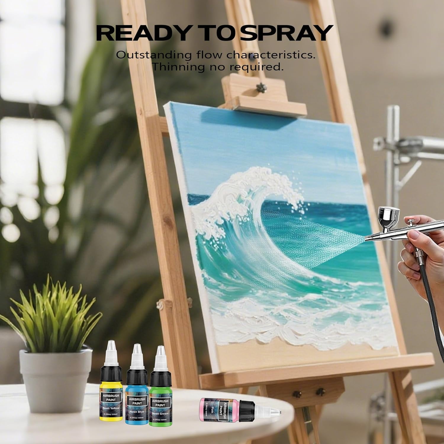 EKOHERR  45 Colors Airbrush Paint Set with 3 Tinner, Plastic & Wood Acrylic Air brush Paint Kit Ready to Spray, Water-Based for Artists Beginners Hobbyist, 0.34 Fl Oz/10ml - 48 Bottles