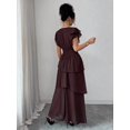 thumbnail image 2 of Womens Brown V-Neck Tiered Ruffle Maxi Dress Flutter Sleeve Asymmetric Hem, 2 of 7