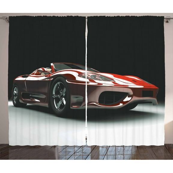 Ambesonne Cars Curtains 2 Panel Set, Automotive Industry Theme, 108" x 63", Red Black White