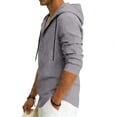 thumbnail image 4 of Maean Mens Cotton Linen Shirts with Hoodie Long Sleeve Button Neck Shirt Fashion Casual Vacation Tops, 4 of 7