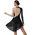 thumbnail image 2 of iixpin Women's Shiny Rhinestone Lyrical Dance Costumes Long Sleeve Asymmetrical Figure Ice Skating Dress Black S, 2 of 5