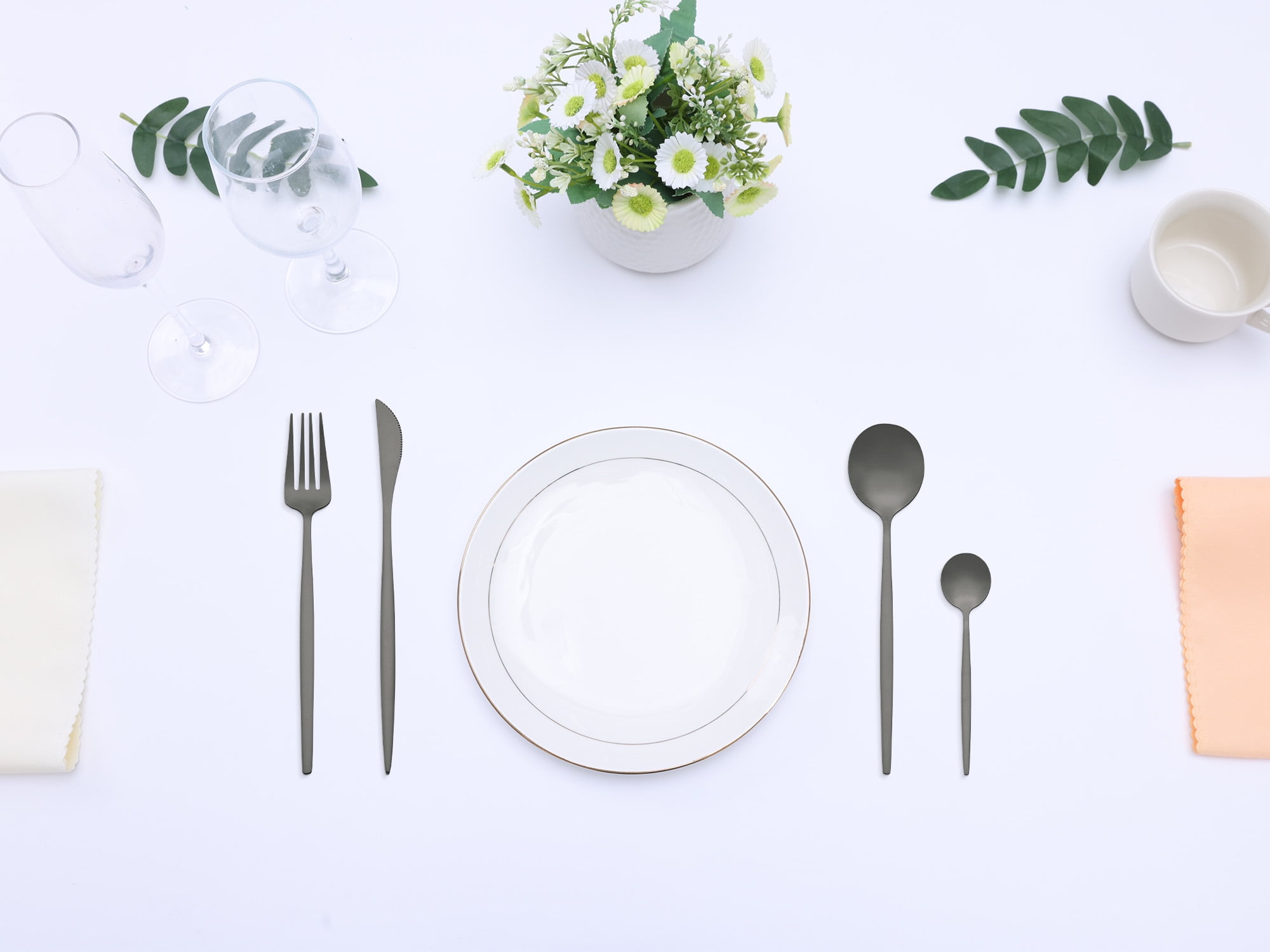 Unique Bargains 16 Pcs Silverware Set Stainless Steel Flatware Sets Black