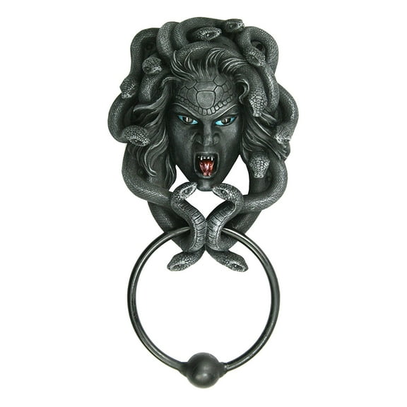 Ebros The Head of Medusa Door Knocker with Iron Knocker Collectible Figurine in Stone Finish 9 Inch Tall