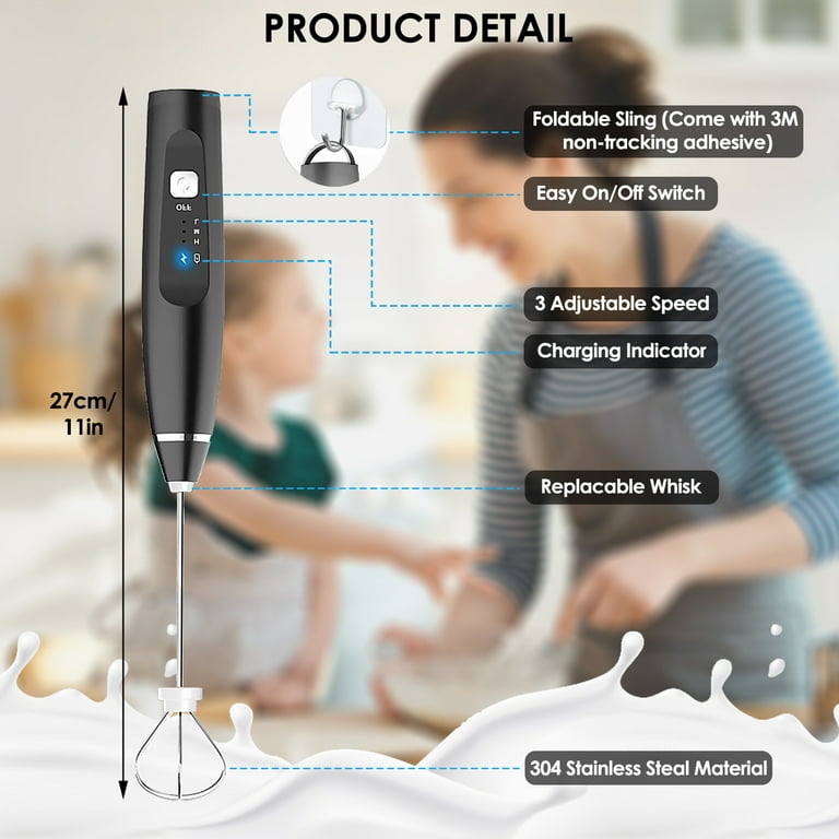 Milk Frother Handheld, Electric Whisk Coffee Frother, Rechargeable