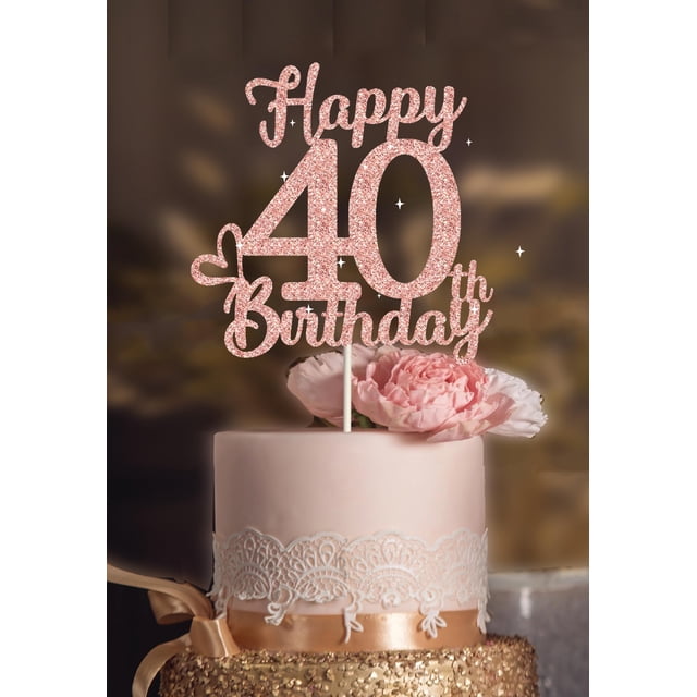 Decoración para tartas Veegood con purpurina dorada rosa para cumpleaños número 40