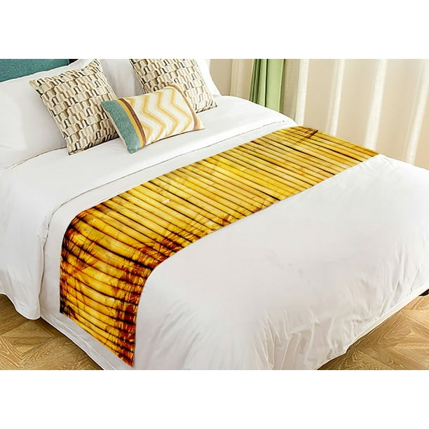 GCKG Nature Wood Bed Runner, Bamboo and Leaves Bed Runners Scarves Bed