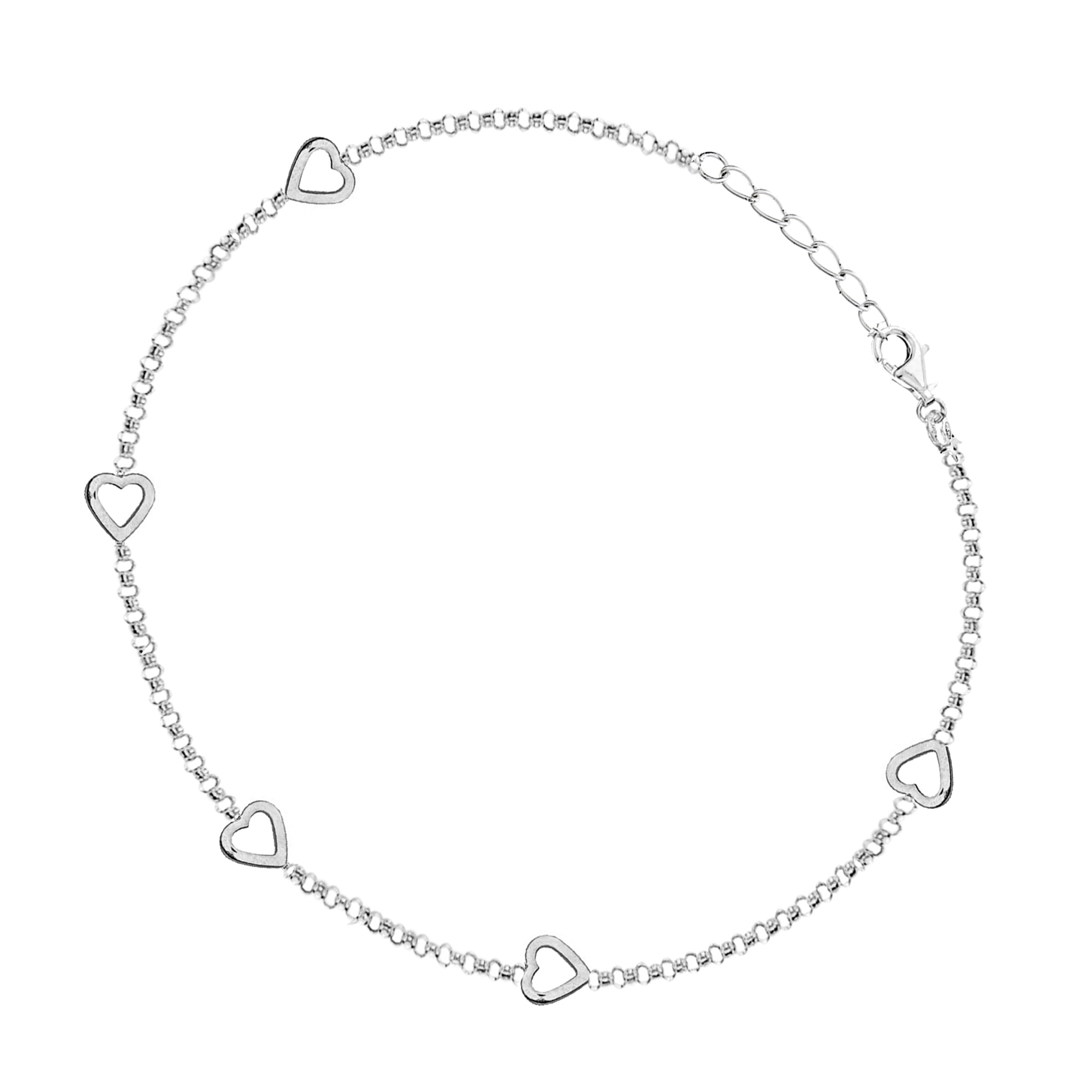 Ritastephens Sterling Silver Mini Sideways Open Hearts Station Link Anklet Bracelet Adjustable Anklet, 10'